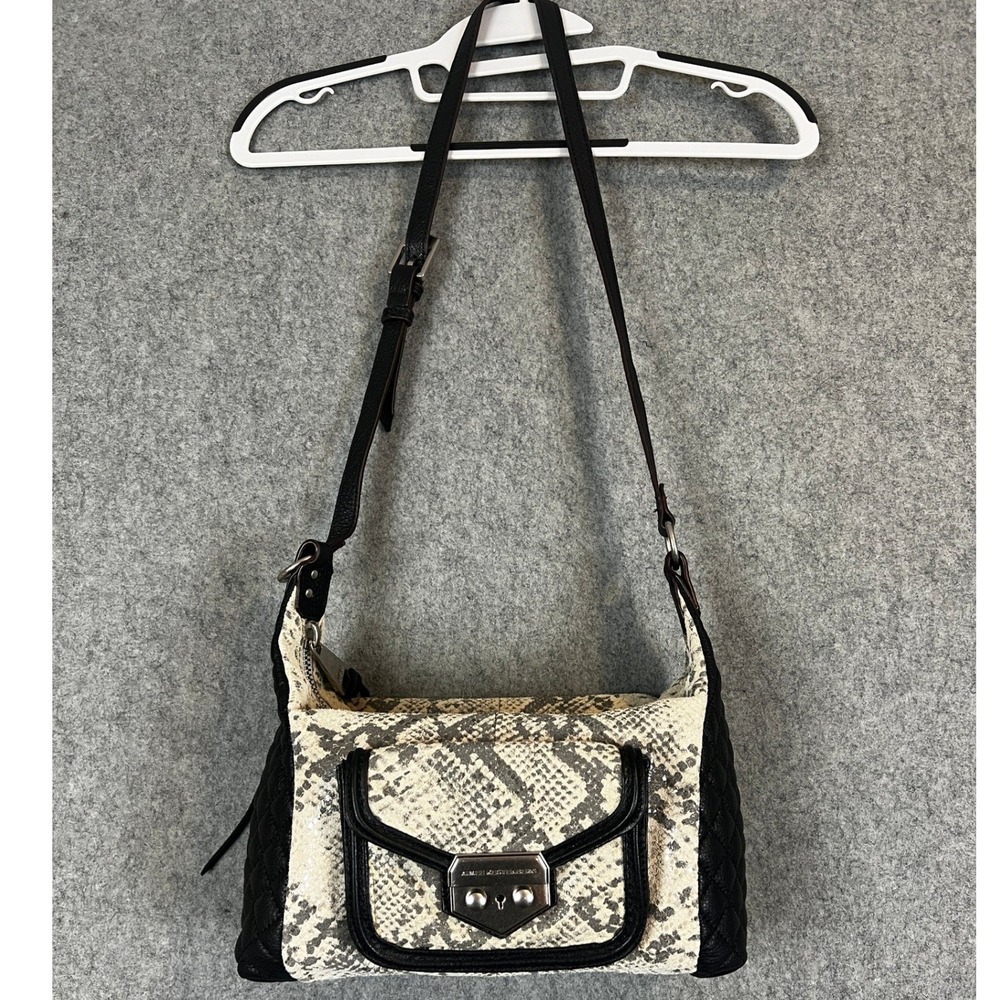 Aimee Kestenberg Snakeskin Embossed‎ Quilted Leather Crossbody Bag Black White